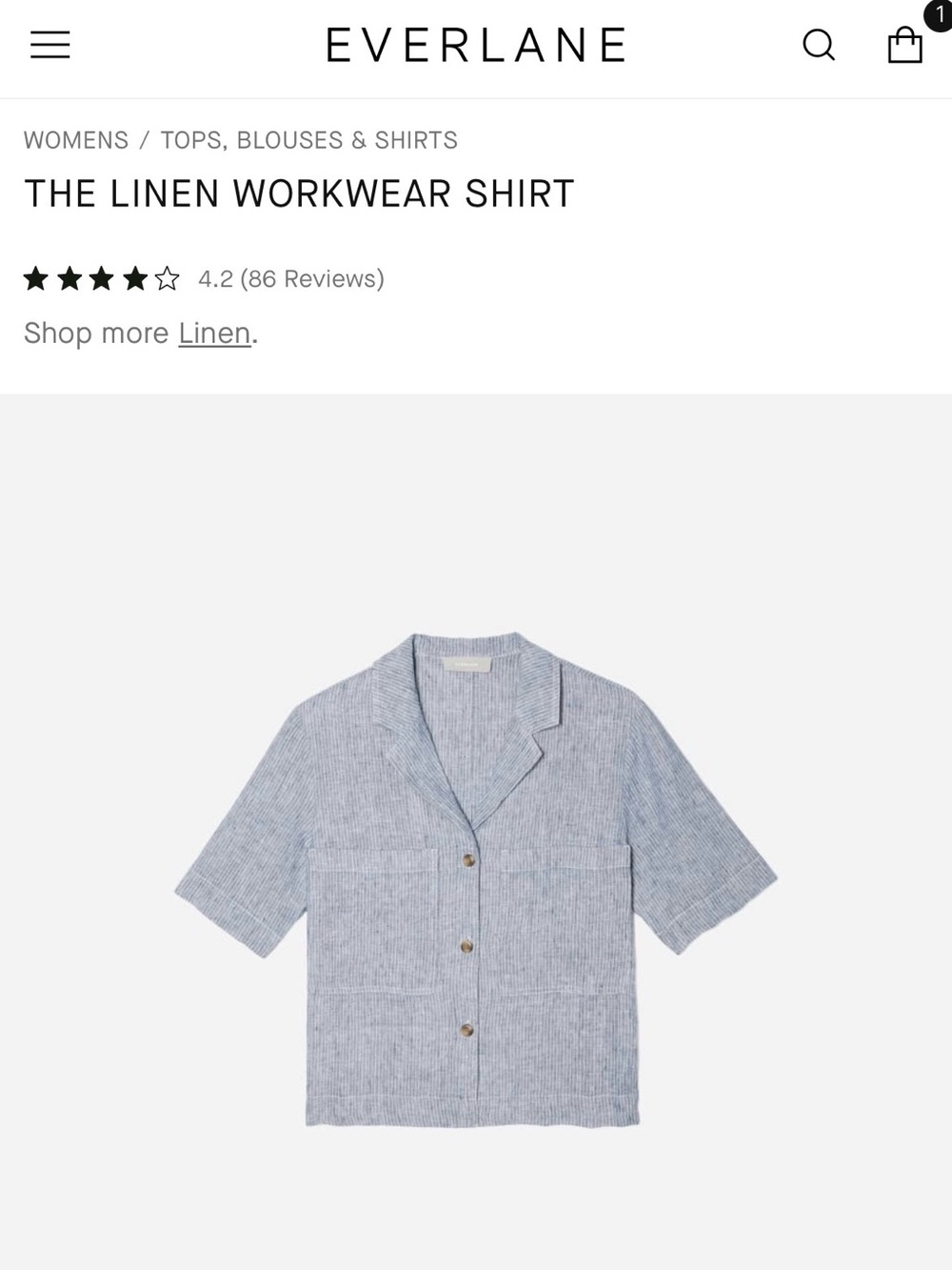 Everlane Blue Pinstripe Linen Short-Sleeve Workwear Shirt in XXS